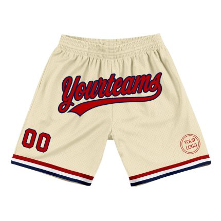 Personalized Red-Navy Cream Basketball Shorts - Authentic Throwback Style Personalized Cream Red-Navy Authentic Throwback