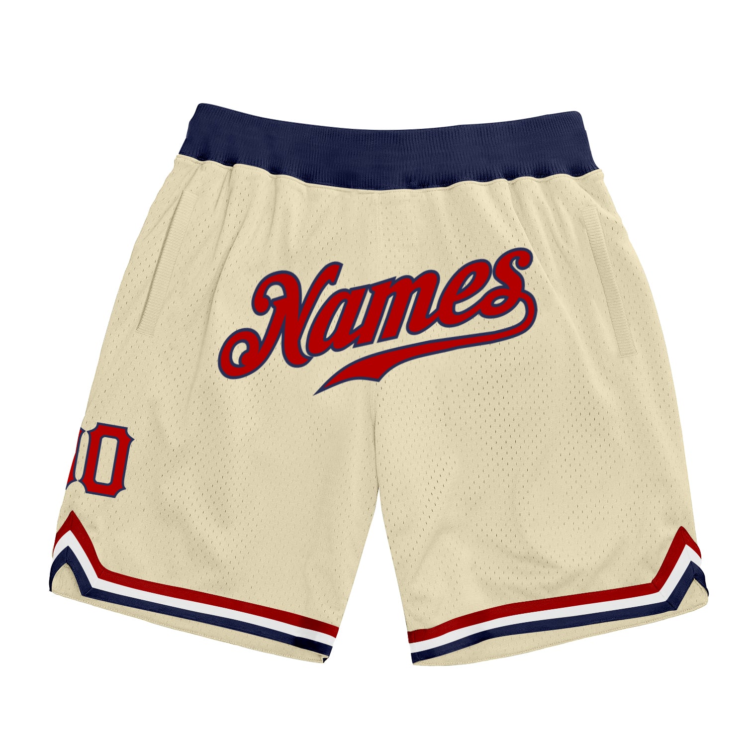 Custom Name Number Authentic Basketball Shorts Cream Red-Navy Personalized Team Design Personalized Cream Red-Navy Authentic