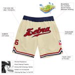 Custom Name Number Authentic Basketball Shorts Cream Red-Navy Personalized Team Design Personalized Cream Red-Navy Authentic