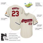 Personalized Red Navy Cream Authentic Throwback Baseball Jersey Shirt Personalized Cream Red-Navy Authentic Throwback Rib-Knit