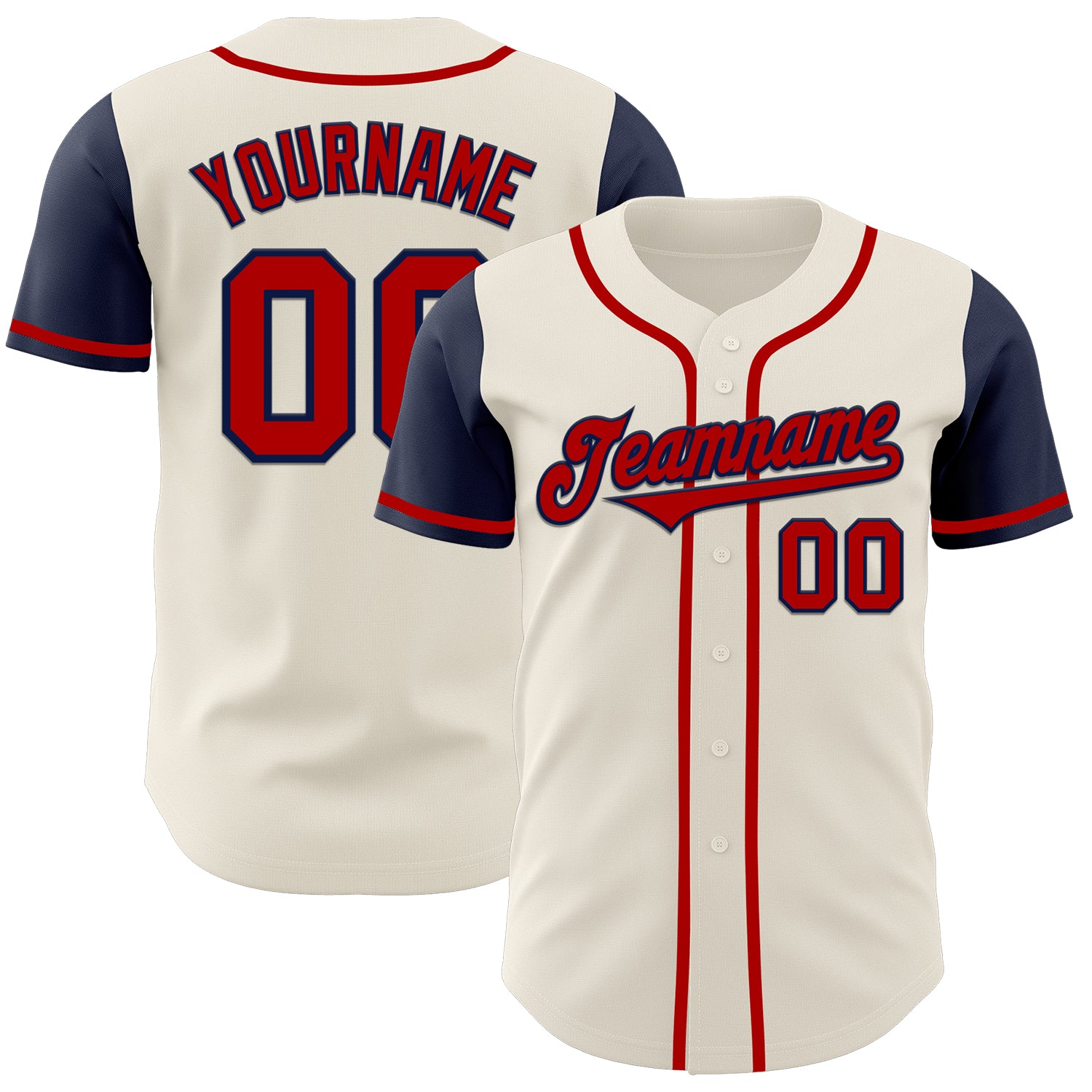 Custom Name and Number Personalized Two Tone Cream Red-Navy Baseball Jersey - Authentic Team Apparel Personalized Cream Red-Navy