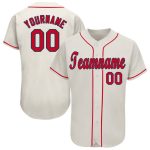 Personalized Red-Navy Baseball Jersey for Men and Women, Custom Cream Design 2 Personalized Cream Red-Navy Baseball Jersey