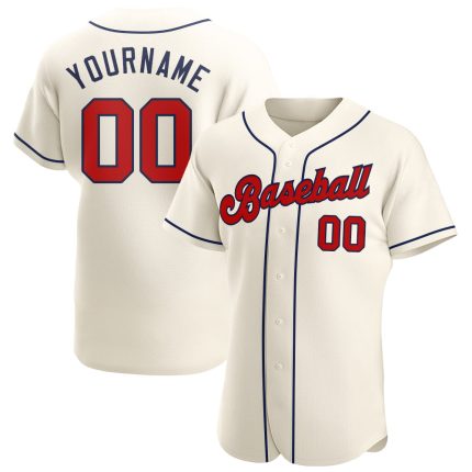 Personalized Red-Navy Baseball Jersey for Kids - Custom Cream Design 3 Personalized Cream Red-Navy Baseball Jersey 3