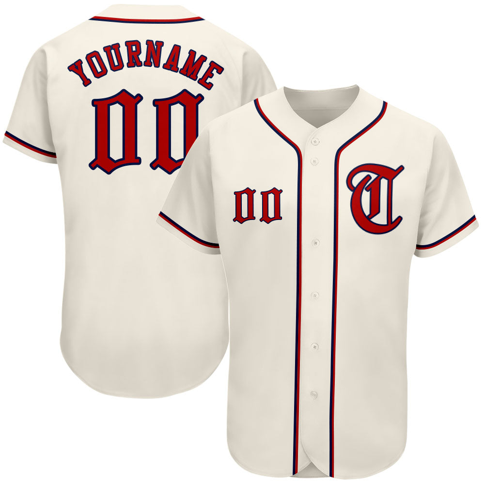 Custom Red-Navy Baseball Jersey for Kids - Personalized Cream Color, Size 4 Personalized Cream Red-Navy Baseball Jersey 4