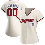 Personalized Red-Navy Baseball Jersey for Kids, Custom Cream Baseball Uniform 5 Personalized Cream Red-Navy Baseball Jersey