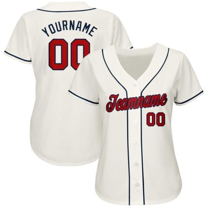 Custom Baseball Jersey in Cream with Red and Navy Accents - Personalized Team Uniform Personalized Cream Red-Navy Baseball