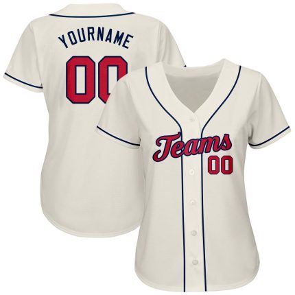 Personalized Red Navy Baseball Jersey for Men or Women - Custom Cream 89 Personalized Cream Red-Navy Baseball Jersey 89