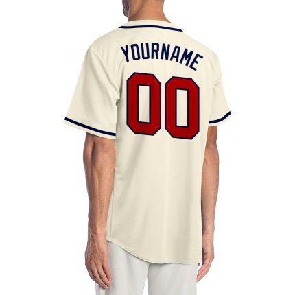 Custom Cream Red-Navy Baseball Jersey for Men, Women, and Kids - Personalized Team Apparel Personalized Cream Red-Navy Baseball