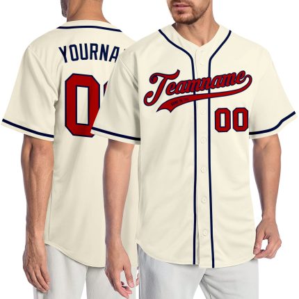Custom Cream Red-Navy Baseball Jersey for Men, Women, and Kids - Personalized Team Apparel Personalized Cream Red-Navy Baseball