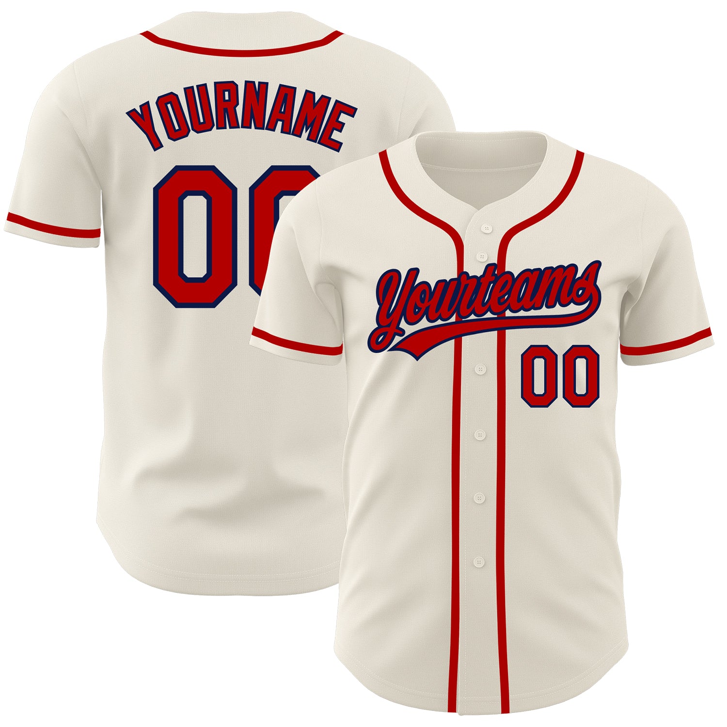 Personalized Cream Red Navy Baseball Jersey for Men - Custom Name & Number - Stylish Athletic Wear 91 Personalized Cream