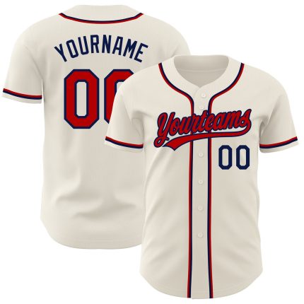 Personalized Red Navy Baseball Jersey 93 - Custom Sports Apparel for Fans Personalized Cream Red-Navy Baseball Jersey 93