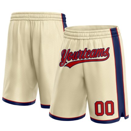 Personalized Red-Navy Basketball Shorts for Men and Women - Custom Cream Sportswear Personalized Cream Red-Navy Basketball