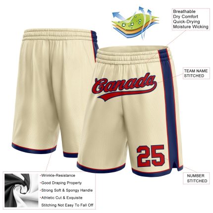 Personalized Red-Navy Basketball Shorts for Men and Women - Custom Cream Sportswear Personalized Cream Red-Navy Basketball