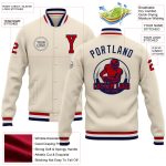 Personalized Red Navy Bomber Varsity Letterman Jacket Full-Snap for Men and Women Personalized Cream Red-Navy Bomber Full-Snap