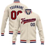 Personalized Red Navy Varsity Letterman Bomber Jacket - Full Snap Closure Personalized Cream Red-Navy Bomber Full-Snap Varsity