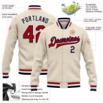 Custom Name and Number Personalized Varsity Letterman Jacket Red-Navy Full-Snap Cream Bomber Personalized Cream Red-Navy