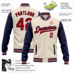 Personalized Varsity Letterman Bomber Jacket - Cream Red-Navy Two Tone Full-Snap Personalized Cream Red-Navy Bomber Full-Snap