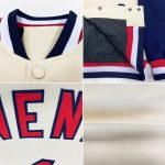 Personalized Bomber Varsity Letterman Jacket Red Navy Two Tone Full-Snap Personalized Cream Red-Navy Bomber Full-Snap Varsity