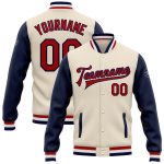 Custom Name Number Personalized Bomber Jacket Red Navy Two Tone Full-Snap Varsity Letterman Jacket Personalized Cream Red-Navy