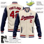 Custom Name Number Personalized Bomber Jacket Red Navy Two Tone Full-Snap Varsity Letterman Jacket Personalized Cream Red-Navy
