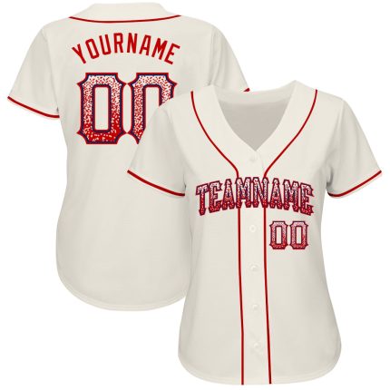 Personalized Red Navy Cream Fashion Baseball Jersey for Men and Women Personalized Cream Red-Navy Drift Fashion Baseball
