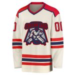 Personalized Red Navy Hockey Jersey for Men, Custom Cream Color Design Personalized Cream Red-Navy Hockey Jersey 2
