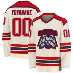 Personalized Red Navy Hockey Jersey for Men, Custom Cream Color Design Personalized Cream Red-Navy Hockey Jersey 2