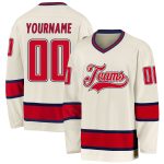 Customizable Red and Navy Hockey Jersey - Personalized Sports Apparel Personalized Cream Red-Navy Hockey Jersey
