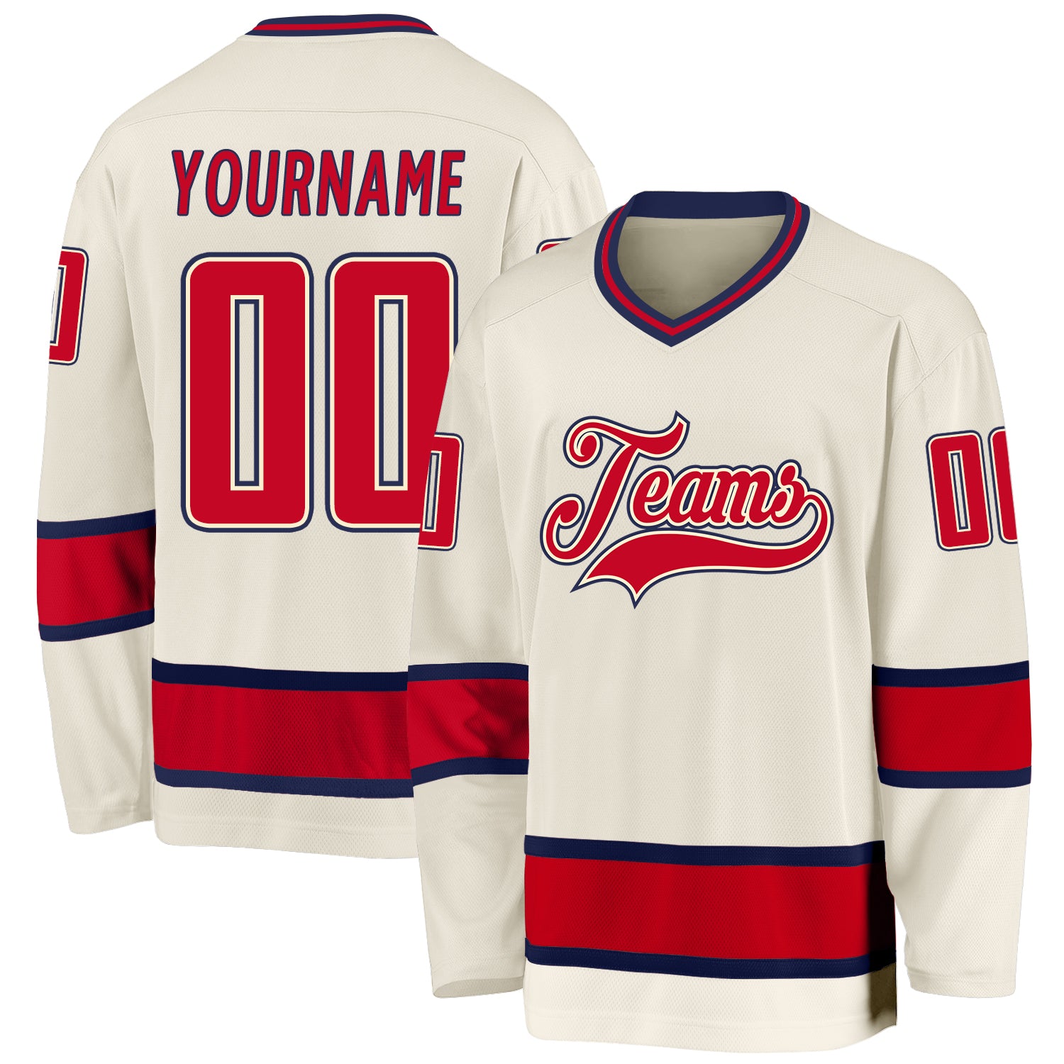 Custom Hockey Jersey Personalized with Name and Number in Cream Red-Navy Personalized Cream Red-Navy Hockey Jersey Team Custom