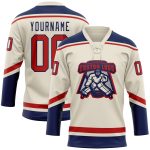 Personalized Red Navy Hockey Jersey with Lace Neck - Customizable Cream Team Apparel Personalized Cream Red-Navy Hockey Lace