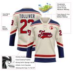 Custom Name and Number Hockey Jersey Lace Neck - Personalized Cream Red-Navy Team Apparel Personalized Cream Red-Navy Hockey