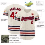 Personalized Red-Navy Line Baseball Jersey for Men and Women, Custom Cream Design Personalized Cream Red-Navy Line Baseball