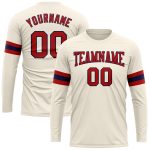 Personalized Long Sleeve Performance T-Shirt in Cream Red-Navy for Men and Women Personalized Cream Red-Navy Long Sleeve