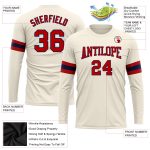 Personalized Long Sleeve Performance T-Shirt in Cream Red-Navy for Men and Women Personalized Cream Red-Navy Long Sleeve