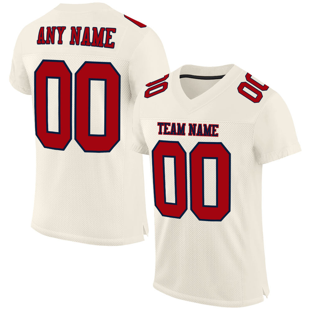 Personalized Authentic Football Jersey in Cream Red-Navy Mesh Personalized Cream Red-Navy Mesh Authentic Football Jersey