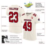 Personalized Red-Navy Mesh Football Jersey for Kids - Custom Cream Design 2 Personalized Cream Red-Navy Mesh Football Jersey