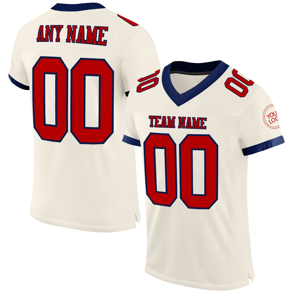 Customizable Red Navy Mesh Football Jersey for Kids, Personalized Sports Apparel Size 3 Personalized Cream Red-Navy Mesh