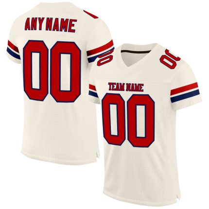 Custom Red Navy Cream Football Jersey for Men and Women Personalized Cream Red-Navy Mesh Football Jersey