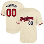 Personalized Red-Navy Throwback Mesh Baseball Jersey - Custom Cream Design 3 Personalized Cream Red-Navy Mesh Throwback Baseball