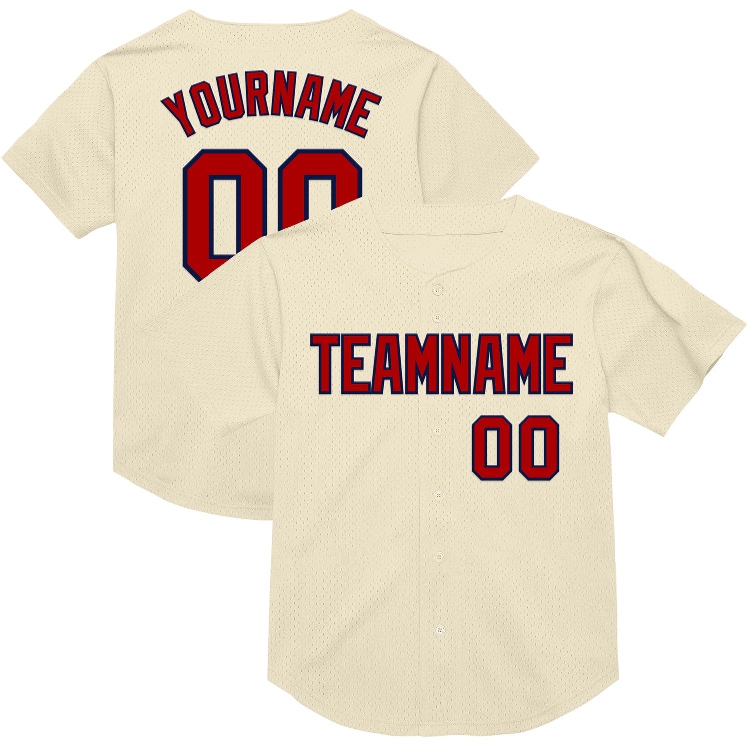 Personalized Red Navy Cream Throwback Baseball Jersey for Men - Custom Sportswear Personalized Cream Red-Navy Mesh Throwback