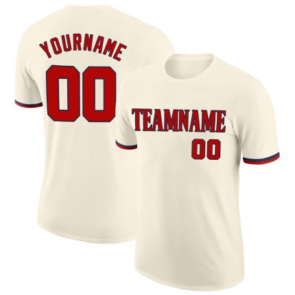 Personalized Red-Navy Performance T-Shirt for Men - Custom Cream Design Personalized Cream Red-Navy Performance T-Shirt 2