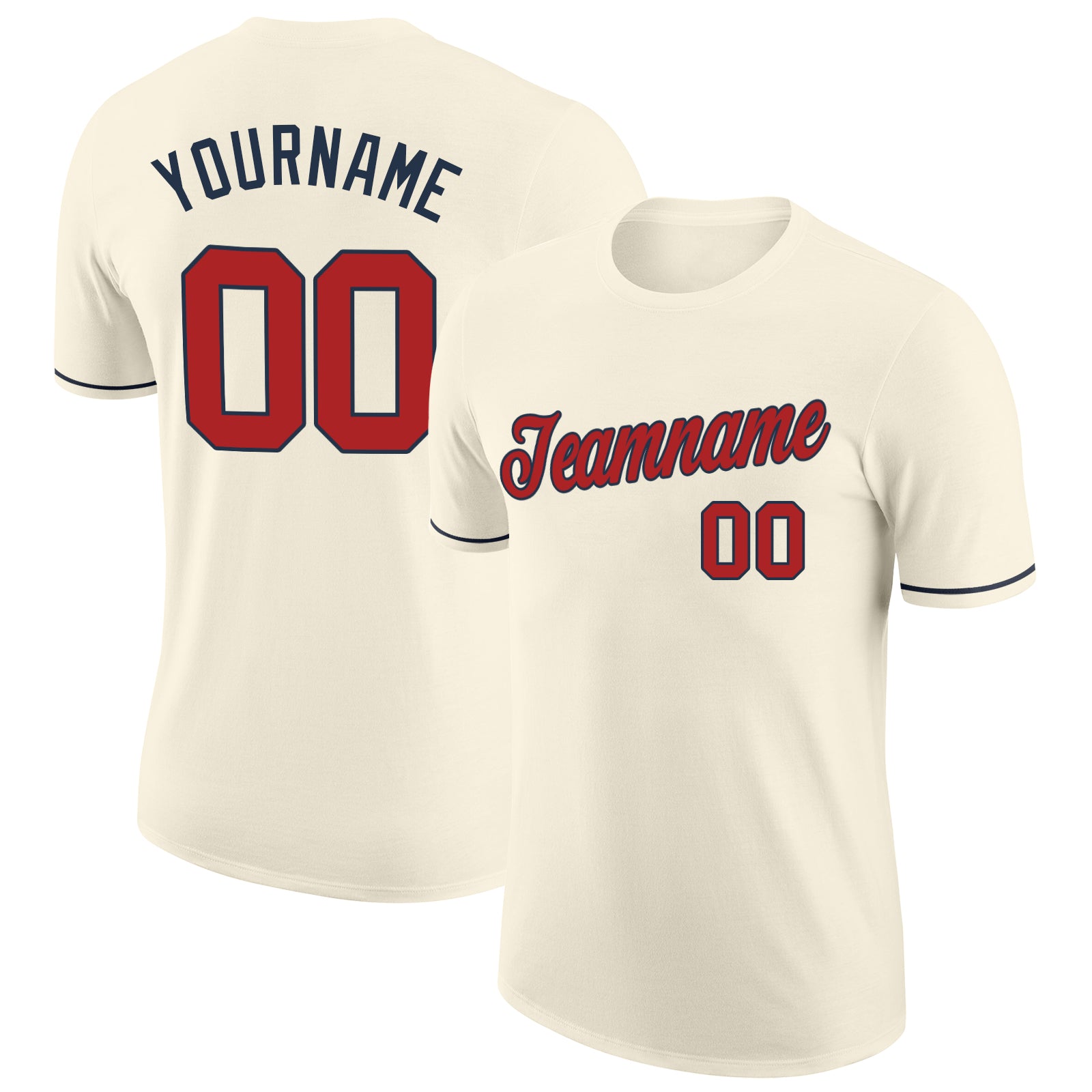 Custom Team Performance T-Shirt with Personalized Name & Number in Cream Red Navy - Perfect for Sports and Events Personalized
