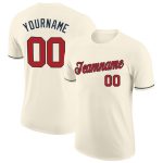 Personalized Red Navy Performance T-Shirt for Men and Women, Custom Cream Color Athletic Tee Personalized Cream Red-Navy