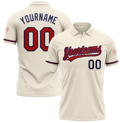 Personalized Red-Navy Performance Vapor Golf Polo Shirt for Men Personalized Cream Red-Navy Performance Vapor Golf Polo Shirt