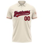 Personalized Red Navy Vapor Golf Polo Shirt - Performance Fabric, Comfortable Fit Personalized Cream Red-Navy Performance