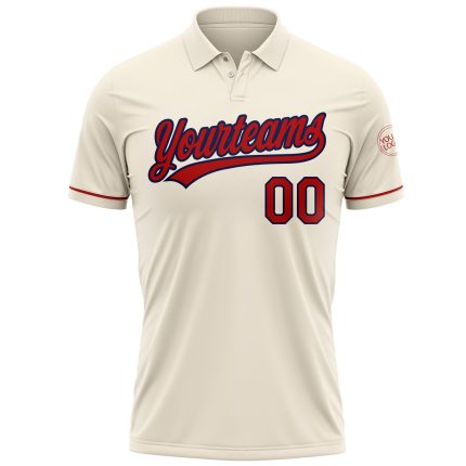 Personalized Red Navy Vapor Golf Polo Shirt - Performance Fabric, Comfortable Fit Personalized Cream Red-Navy Performance