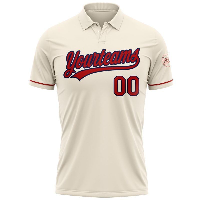 Personalized Red Navy Vapor Golf Polo Shirt - Performance Fabric, Comfortable Fit Personalized Cream Red-Navy Performance