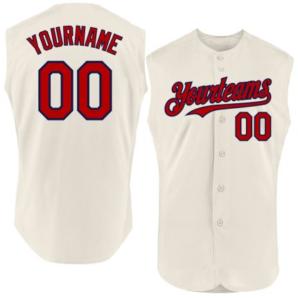Personalized Sleeveless Baseball Jersey in Cream Red-Navy - Custom 3 Personalized Cream Red-Navy Sleeveless Baseball Jersey