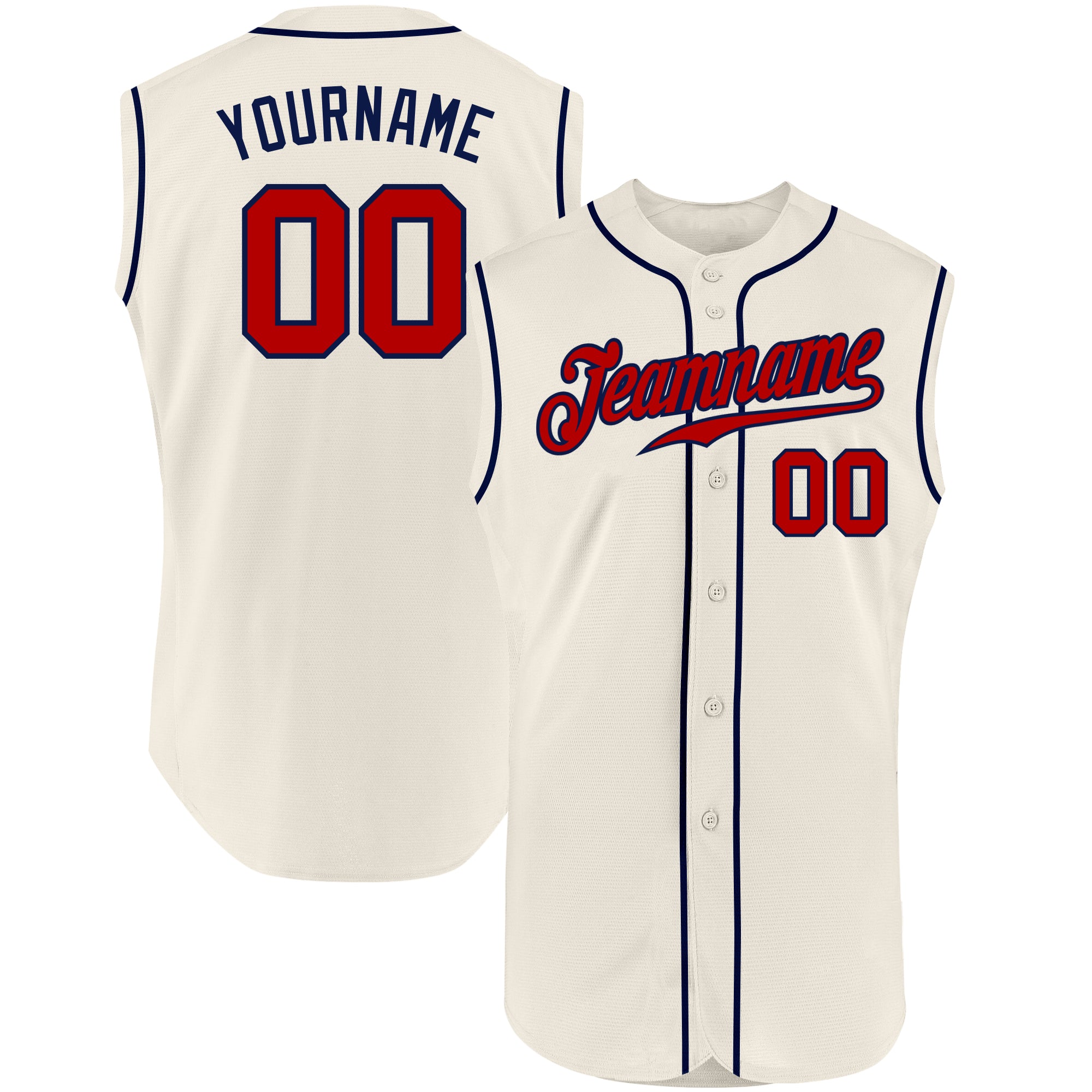 Personalized Red Navy Sleeveless Baseball Jersey for Men and Women Personalized Cream Red-Navy Sleeveless Baseball Jersey