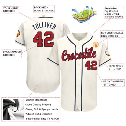 Custom Name and Number Softball Jersey - Personalized Red-Navy Team Jersey Personalized Cream Red-Navy Softball Jersey Team